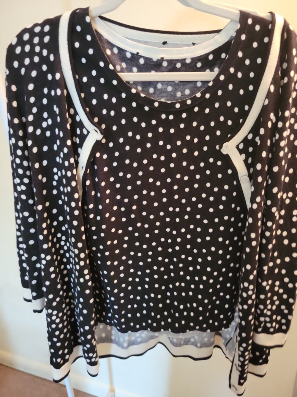 Talbots Women's Cardigan Sweater 3/4 Sleeve & Charming Shell Polka Dot Sz L